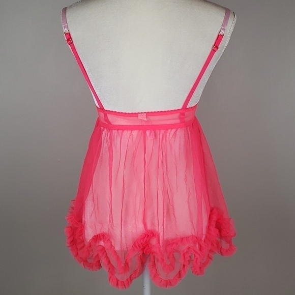 VICTORIAS Secret 34D Hot Pink Baby Doll Negligee - Picture 2 of 11